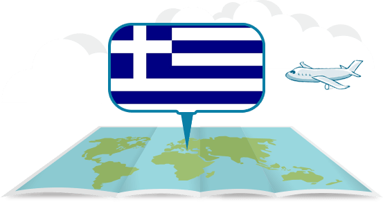 globe with airplane Greece